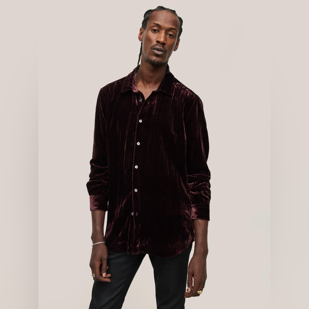 598 Brand New John Varvatos Collection Crinkled Velvet Slim Shirt Large